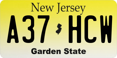 NJ license plate A37HCW