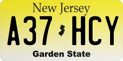NJ license plate A37HCY