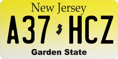 NJ license plate A37HCZ