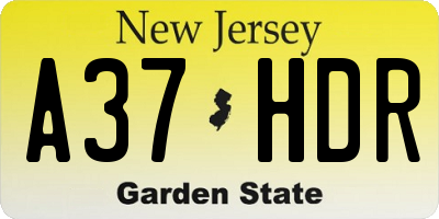 NJ license plate A37HDR