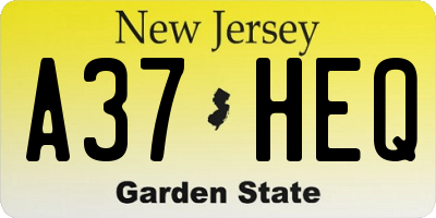 NJ license plate A37HEQ