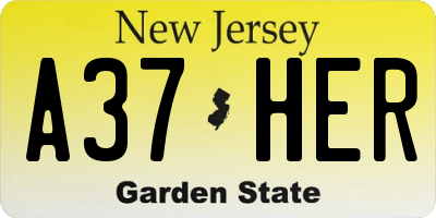 NJ license plate A37HER