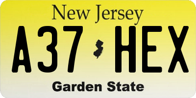 NJ license plate A37HEX