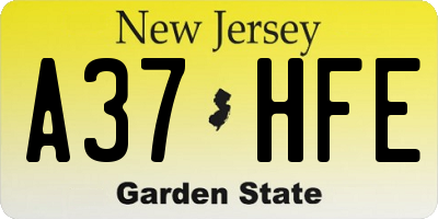 NJ license plate A37HFE