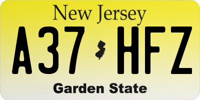 NJ license plate A37HFZ