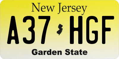 NJ license plate A37HGF