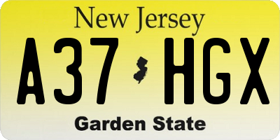 NJ license plate A37HGX