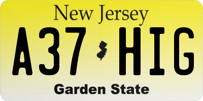 NJ license plate A37HIG
