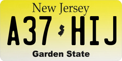 NJ license plate A37HIJ