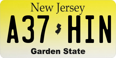 NJ license plate A37HIN