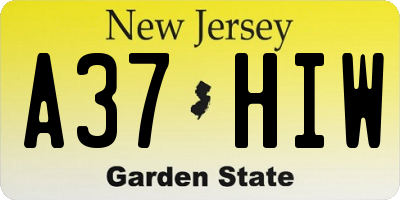NJ license plate A37HIW