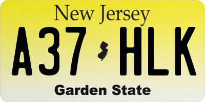 NJ license plate A37HLK
