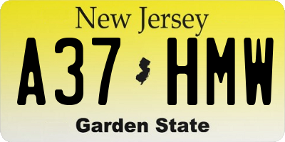 NJ license plate A37HMW