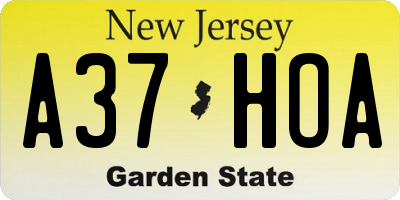 NJ license plate A37HOA