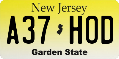 NJ license plate A37HOD