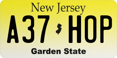 NJ license plate A37HOP