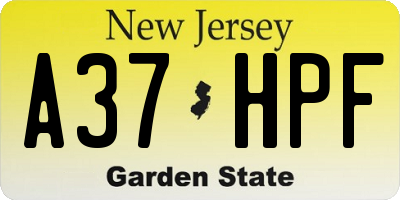 NJ license plate A37HPF