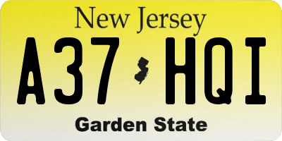 NJ license plate A37HQI