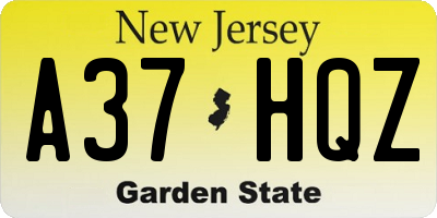 NJ license plate A37HQZ