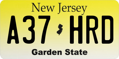 NJ license plate A37HRD