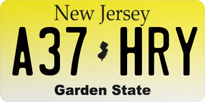 NJ license plate A37HRY