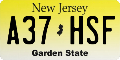 NJ license plate A37HSF