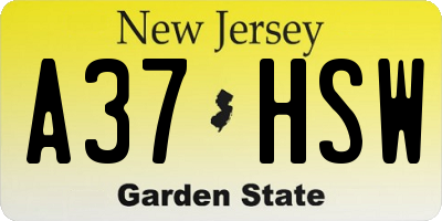 NJ license plate A37HSW