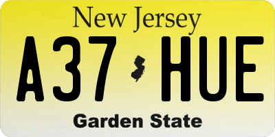 NJ license plate A37HUE