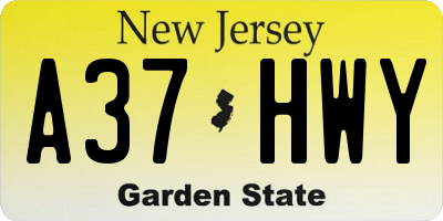 NJ license plate A37HWY
