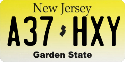 NJ license plate A37HXY