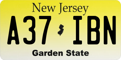 NJ license plate A37IBN