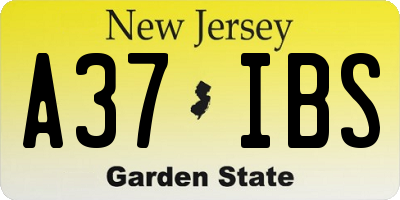 NJ license plate A37IBS