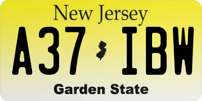 NJ license plate A37IBW