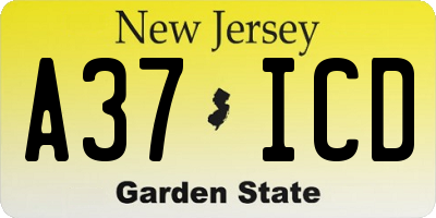 NJ license plate A37ICD