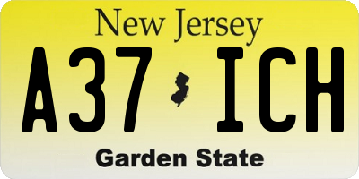 NJ license plate A37ICH