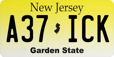 NJ license plate A37ICK