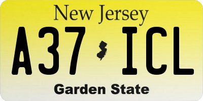 NJ license plate A37ICL