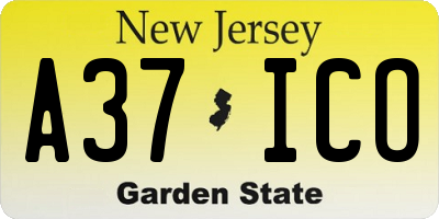 NJ license plate A37ICO