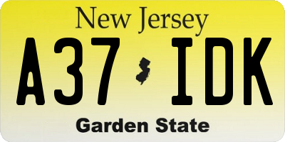 NJ license plate A37IDK