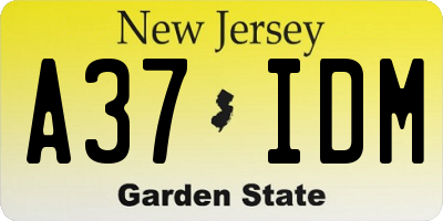 NJ license plate A37IDM