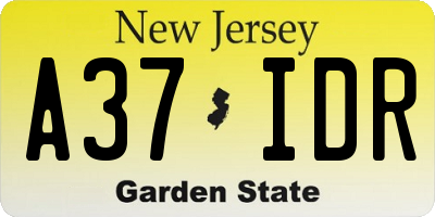 NJ license plate A37IDR