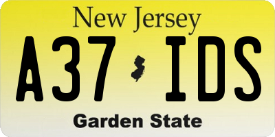 NJ license plate A37IDS