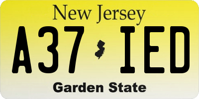 NJ license plate A37IED