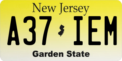 NJ license plate A37IEM