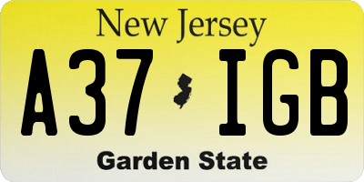 NJ license plate A37IGB