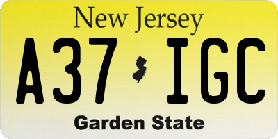 NJ license plate A37IGC