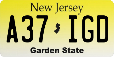 NJ license plate A37IGD