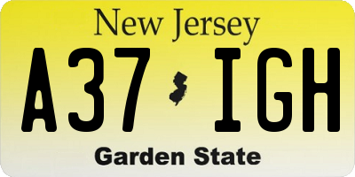 NJ license plate A37IGH