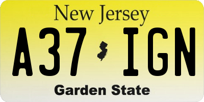 NJ license plate A37IGN
