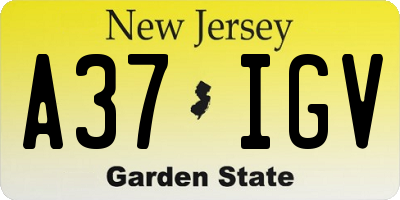 NJ license plate A37IGV